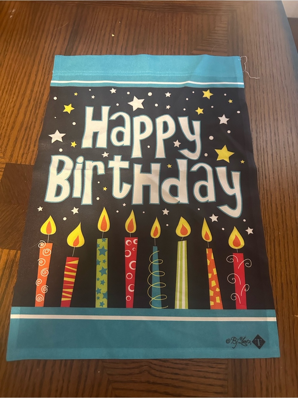 Happy Birthday Decorative Garden Flag - Turquoise & Black